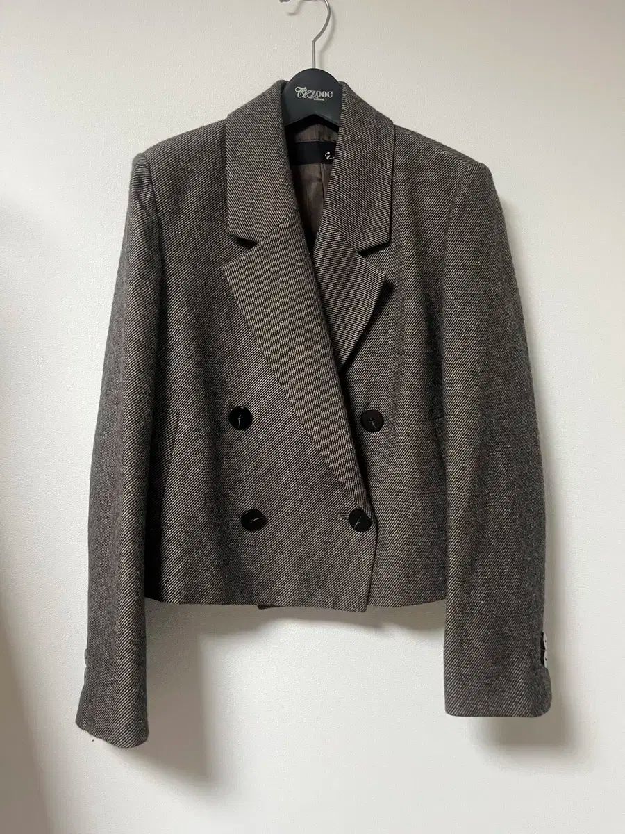 ジーカット ヘリンボーン クロップド ジャケット ブラウン ダブルボタン SIROKUMA-CORPORATION_COM