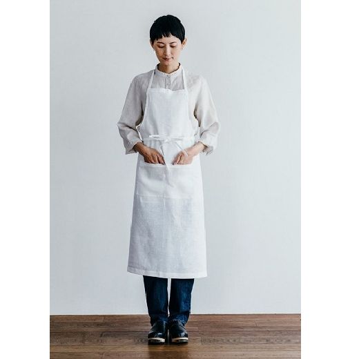 【fog linen work(フォグリネンワーク) 】リネンフルエプロン(ホワイト)白無地男女兼用◆みんな買ってる定番アイテム♪