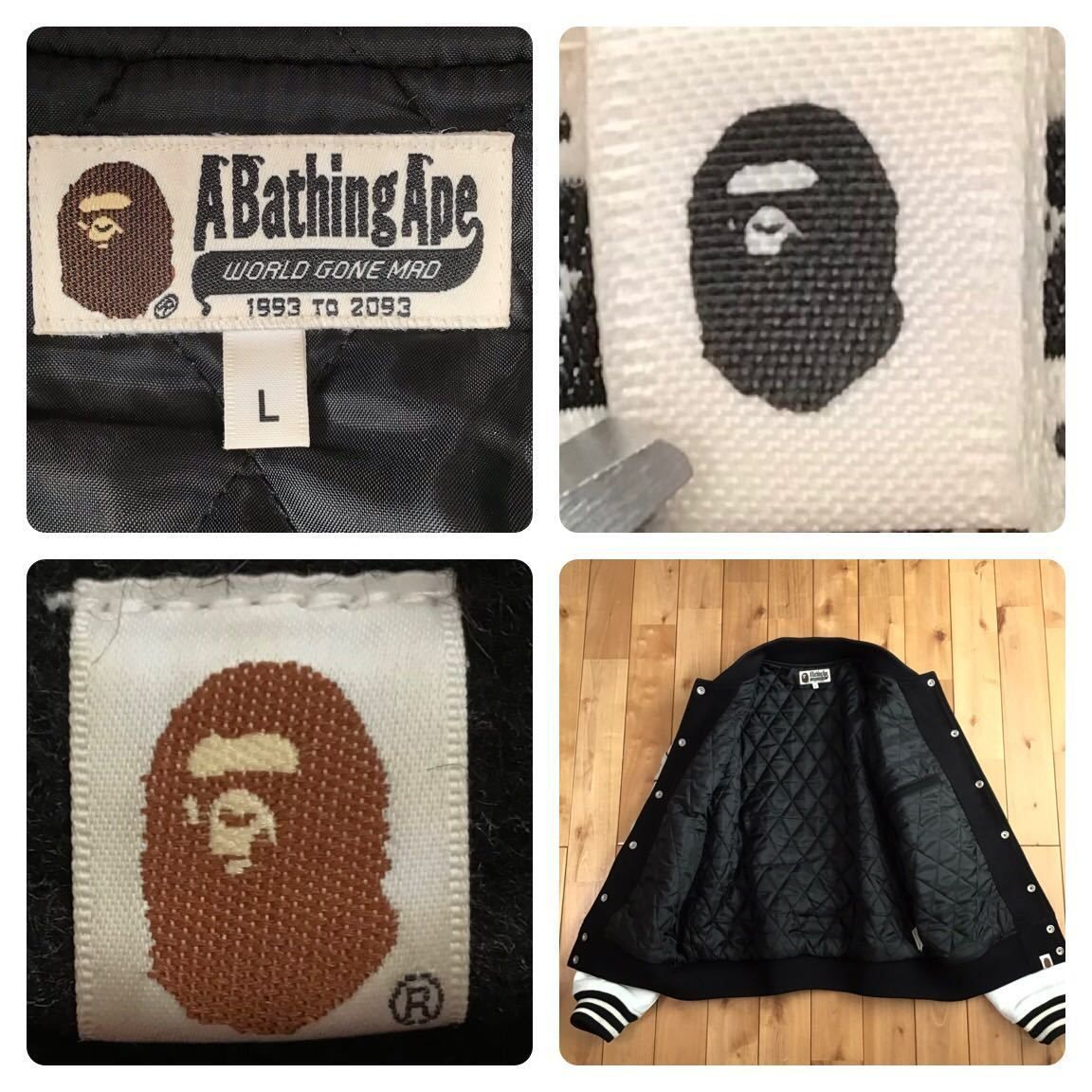 袖レザー BAPE STA LOGO スタジャン Lサイズ black a bathing ape leather varsity jacket  エイプ ベイプ アベイシングエイプ - メルカリ