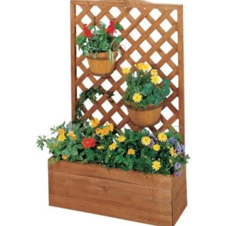 ガーデン ガーデンラック プランター トレリス付き ガーデンプランター 50x25x90cm 無垢のモミの木 木材 ツタ 薔薇 プランター掛け アレンジ色々 ガーデニング ガーデン 庭 バルコニー ベランダ ナチュラル シンプル ガーデニング好き オレンジ色