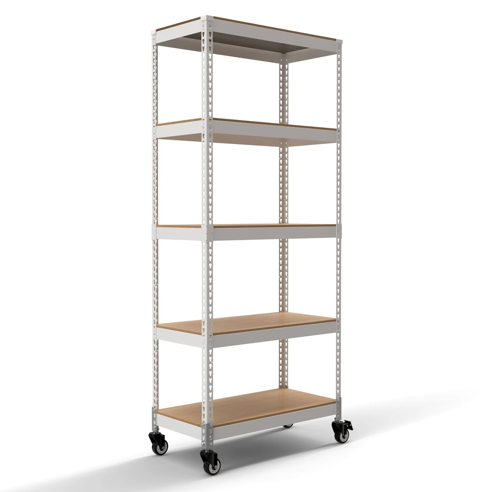 ドリームウェア ラック 棚 5段 大型キャスター付き 頑丈 耐荷重120kg シェルフ キャスターセット 幅81×奥行41×高さ191cm メタル-ウッドラック 組立品 ホワイト 白 MK-A885NCAWH