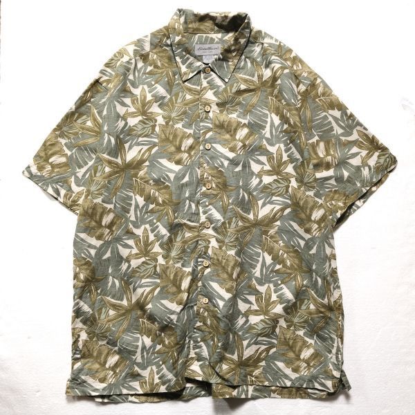 【ビッグサイズ】90s Eddie Bauer リネンコットン総柄アロハシャツL 90s エディ・バウアー ハワイアン アロハ シャツ オープンカラー