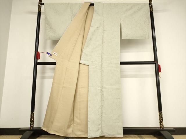 平和屋着物○お召 花唐草文 通し胴裏 青磁鼠色 正絹 逸品 AAAW5356br