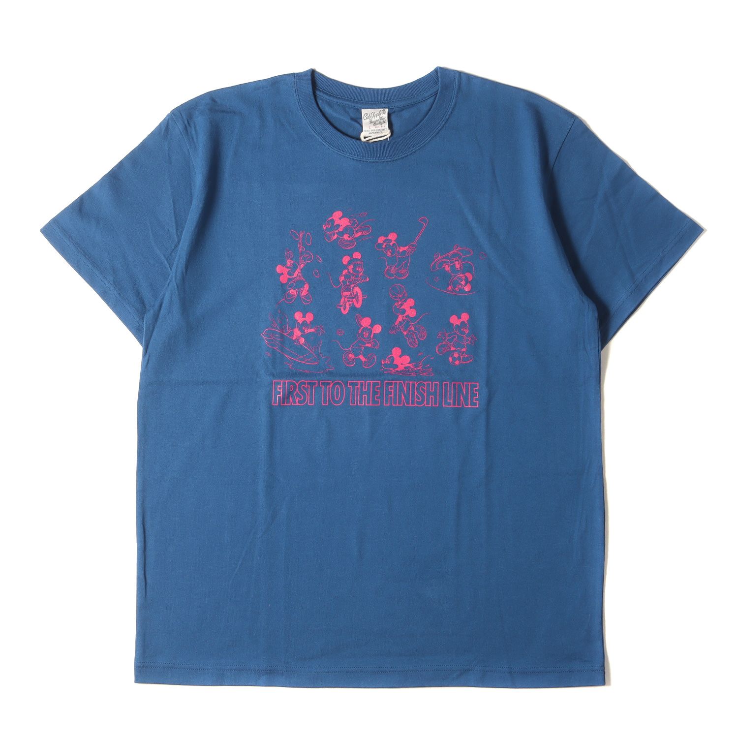 新品 CALEE キャリー Tシャツ サイズ:L 21SS Disney ミッキーマウス クルーネック 半袖Tシャツ Multi Player T-Shirt ブルー ディズニー コラボ トップス カットソー【メンズ】