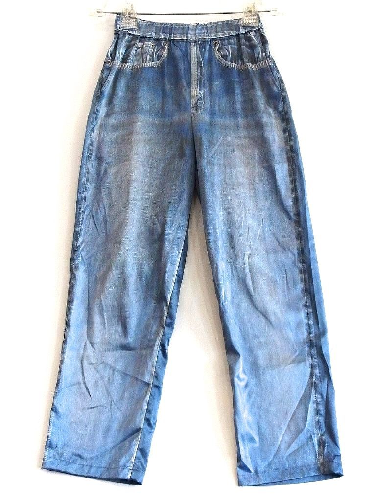215800 UNLIENS アンリアン田中亜希子 光沢デニムプリント クロップドパンツ カジュアルパンツ ブルー