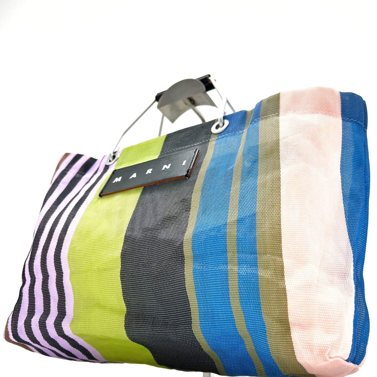 MARNI マルニ　マルチカラー　ストライプバック 美品】MARNI マルチカラー メッシュ ストライプ バッグ