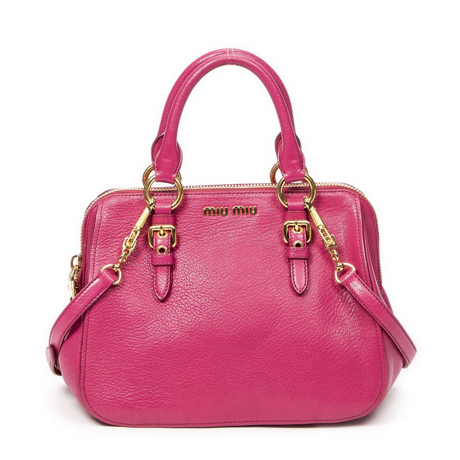 MIU MIU ミュウミュウコンバーチブルボウリングバッグフューシャピンクマドラスレザーA