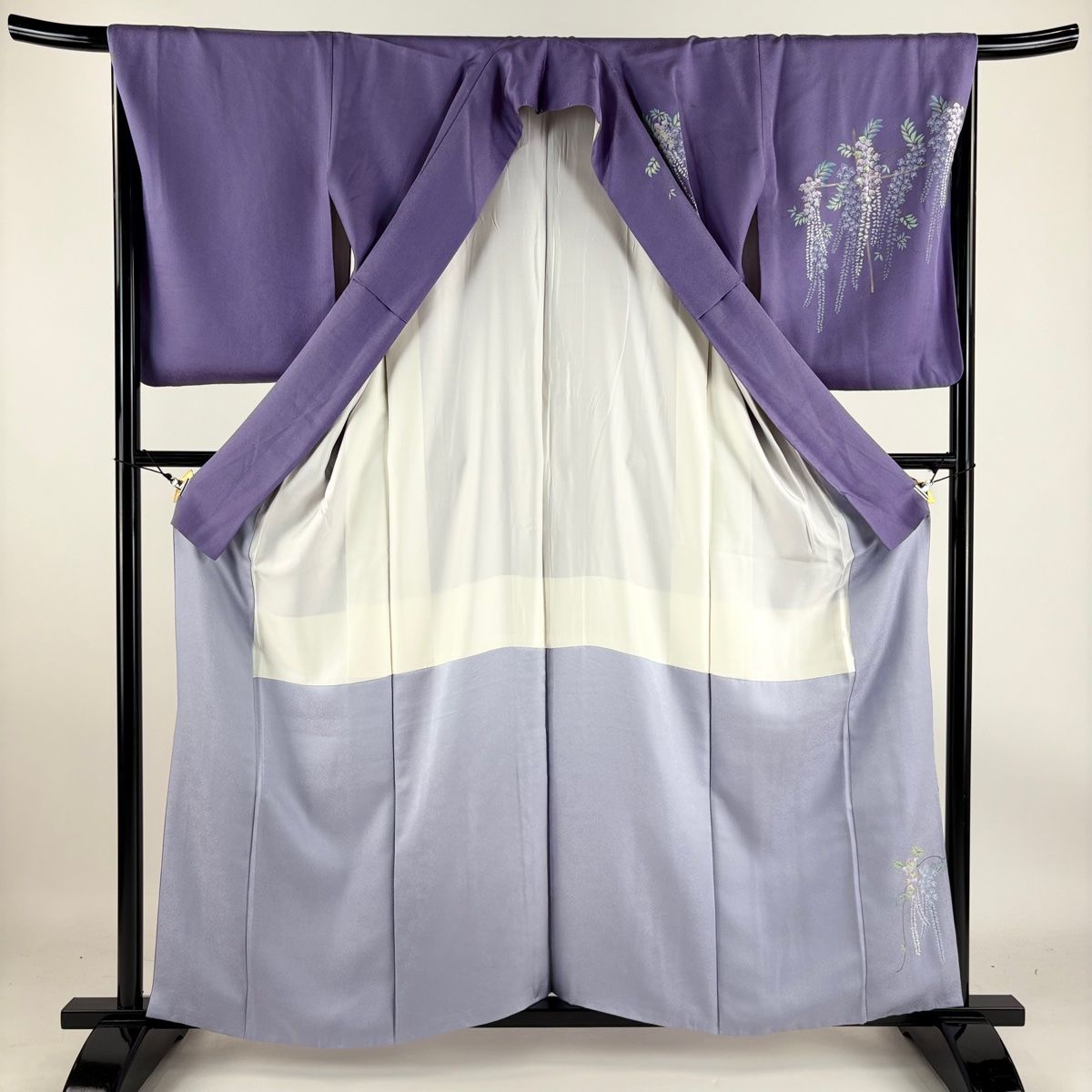 訪問着 身丈158cm 裄丈68cm L 袷 落款 藤 金彩 ぼかし 紫 正絹 秀品 【中古】