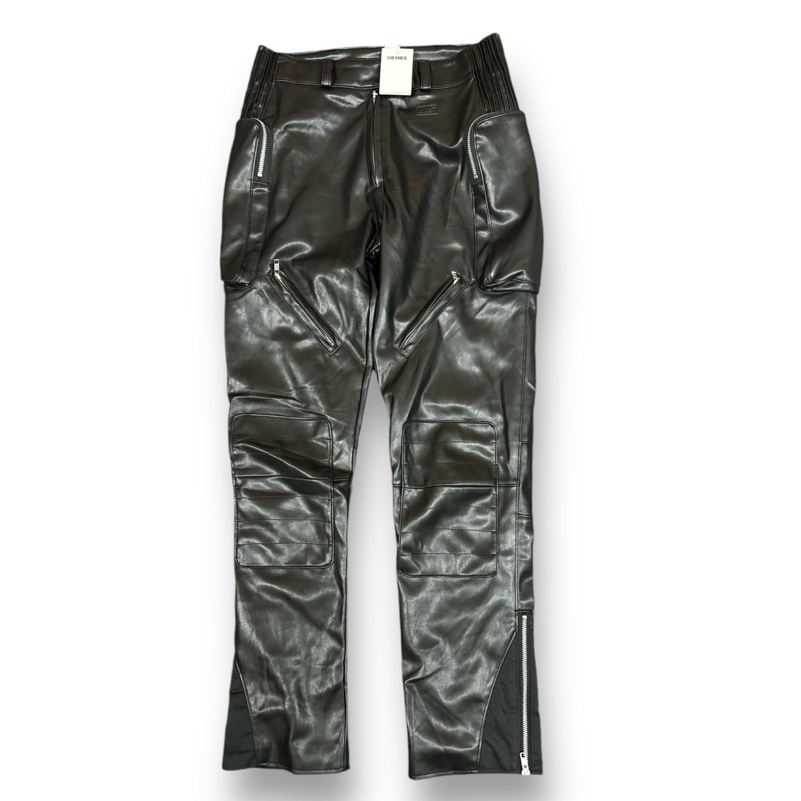 定価41800円 未使用品 SHERMER SHM-24SS-502 V-Leather Biker Pants 