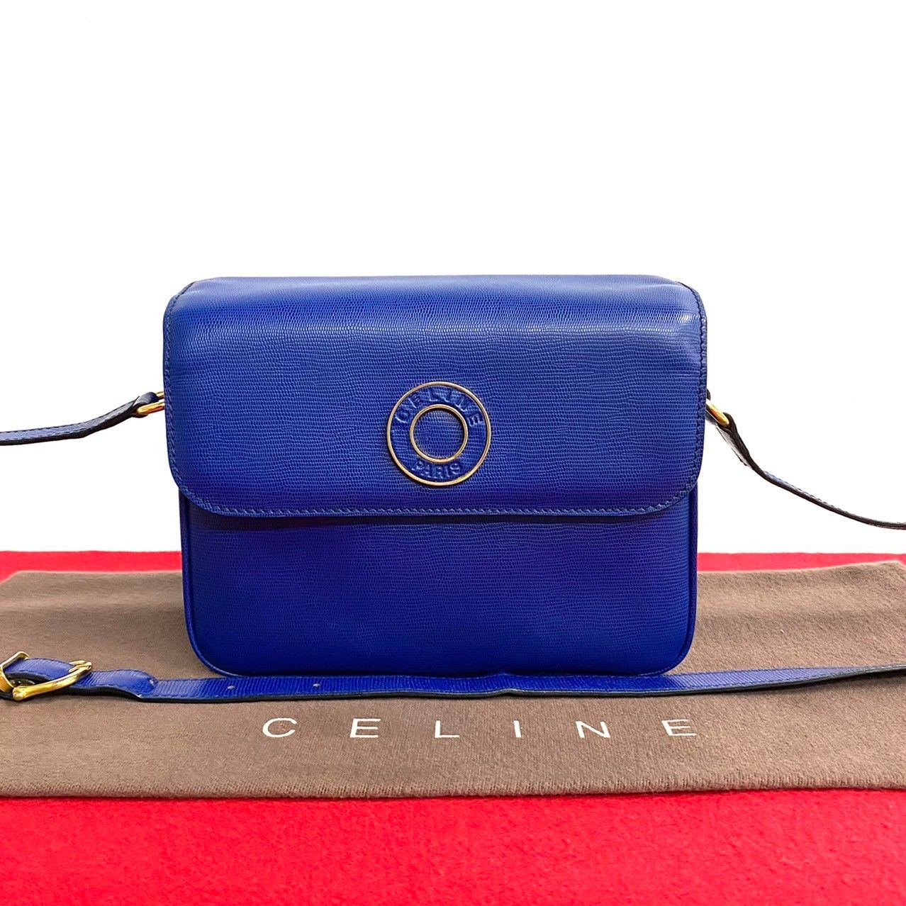 極 美品 CELINE セリーヌ ヴィンテージ サークルロゴ 金具 レザー 本革