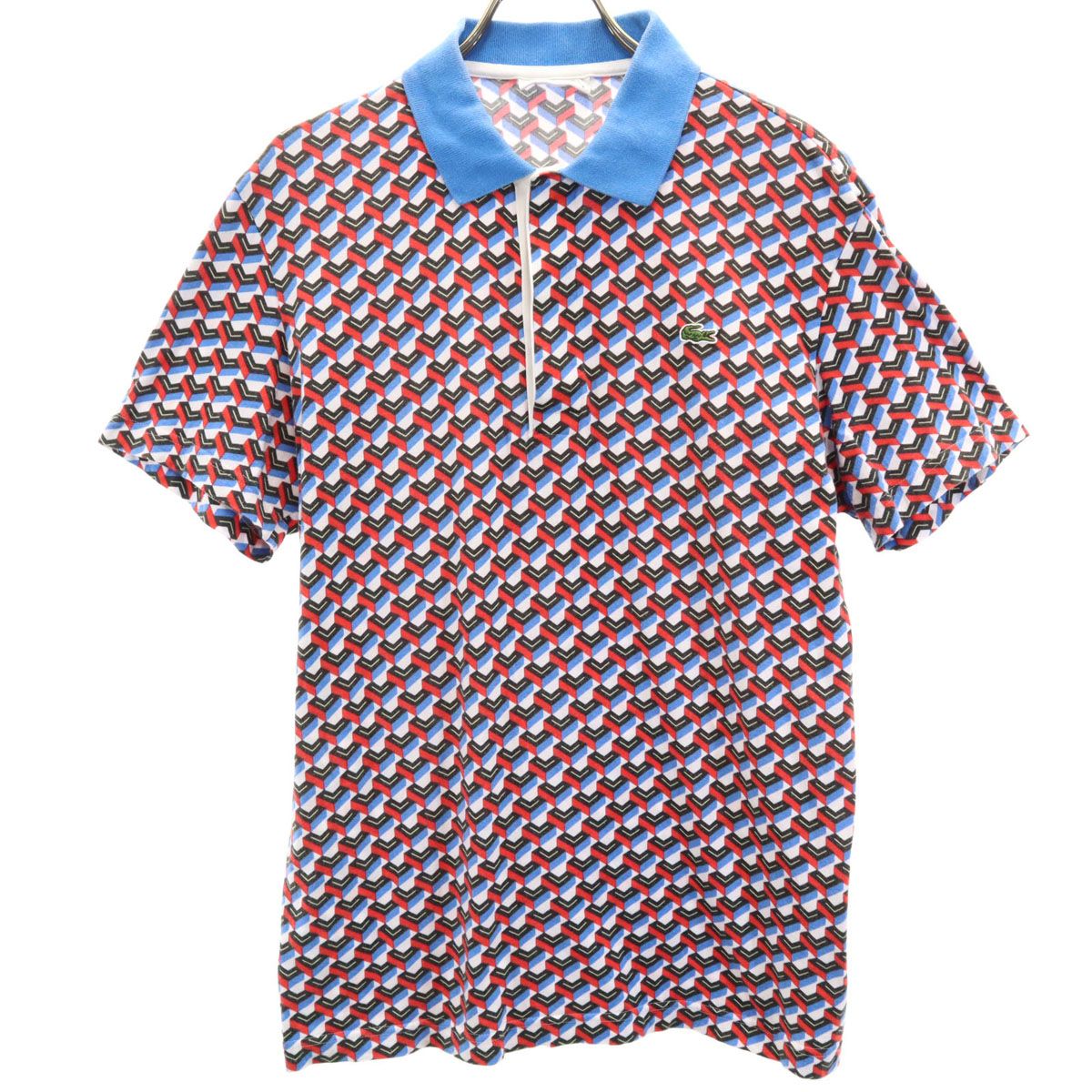 LACOSTE ラコステ 日本製 総柄 半袖 ポロシャツ 4 ホワイト 比翼 