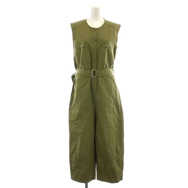 セオリー theory 21SS VENDOME CARGO JUMPSUIT ジャンプスーツ オールインワン ワイド ノースリーブ ベルト S  カーキ 01-1106413-620-902 /NW40