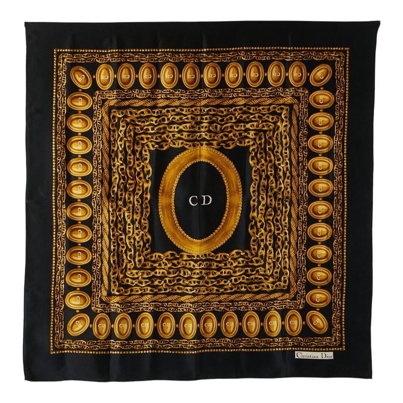 ディオール CDロゴ チェーン モチーフ ブラック ゴールド シルク レディース Dior 1-0229946