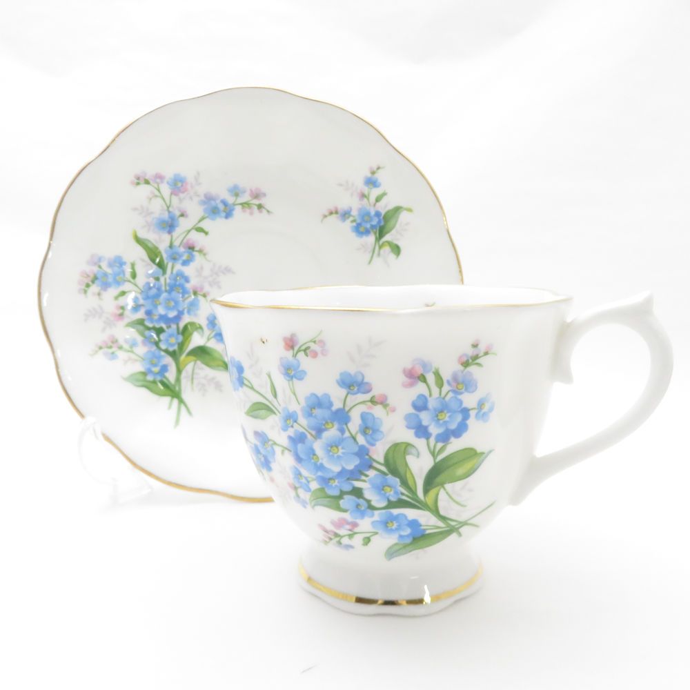 美品 ROYAL ALBERT ロイヤルアルバート 忘れな草 勿忘 フォーゲットミーノット ティーカップ＆ソーサー 16cmプレート 2点 トリオ 中皿 ケーキ デザート 紅茶 花 英国 SU8521K 