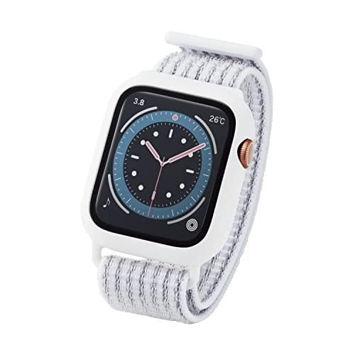 【新品・5営業日で発送】エレコム Apple Watch 44mm用フルカバーケース ガラス バンド一体型 ファブリック ホワイト / AW-20MBCFBWH