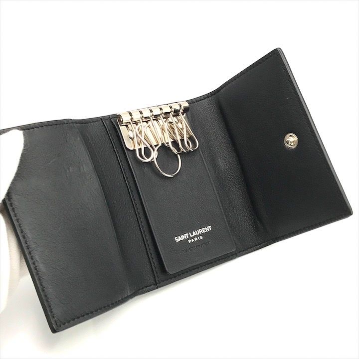 美品 サンローランパリ 6連 キーケース ブラック レザー 3つ折り