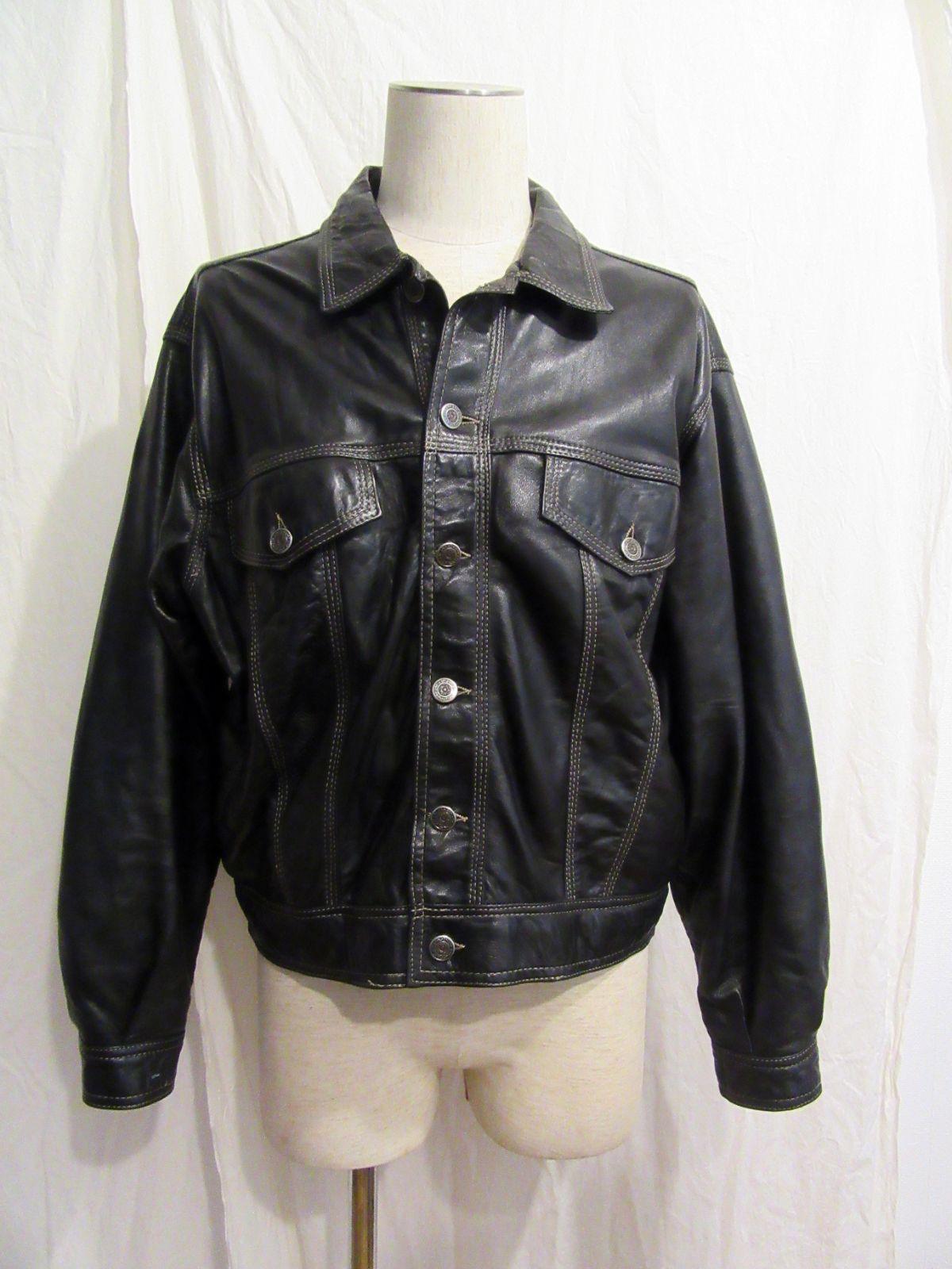 英国製ビンテージ AMI LONDON レザートラッカージャケット 表記M 黒