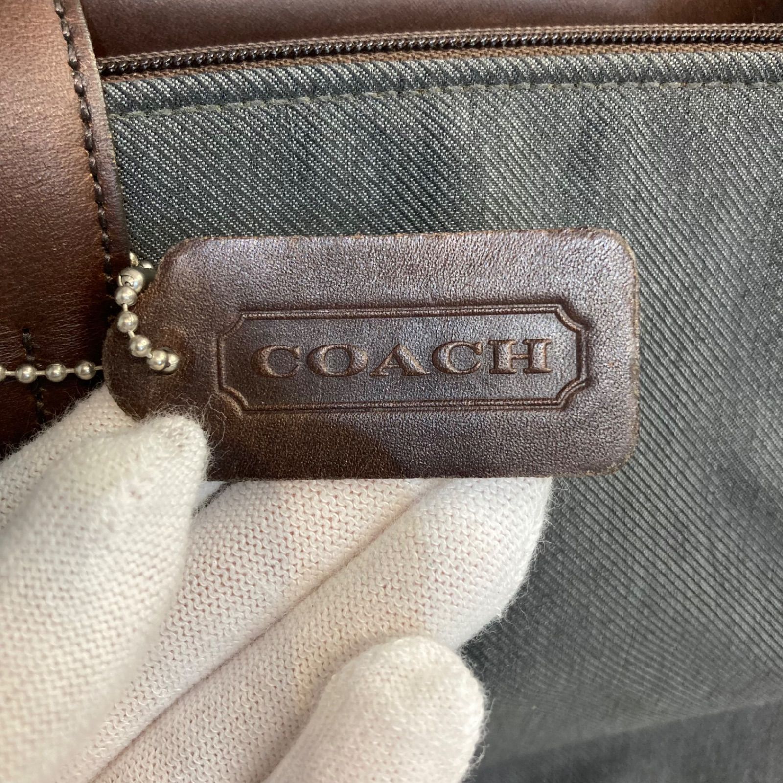 COACH コーチ 肩掛け 縦型 ショルダーバッグ グレー ブラウン - メルカリ