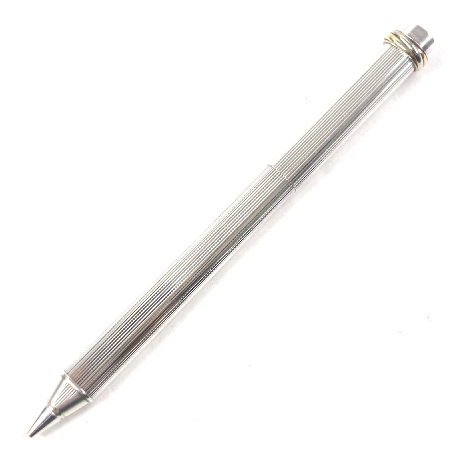 Cartier - 極美品◆Cartier カルティエ ヴィンテージ トリニティ ストライプ柄 ロゴ刻印入り キャップ式 ボールペン ゴールド 仏製 箱・ケース付き 美品▽Cartier カルティエ ヴィンテージ トリニティ ストライプ