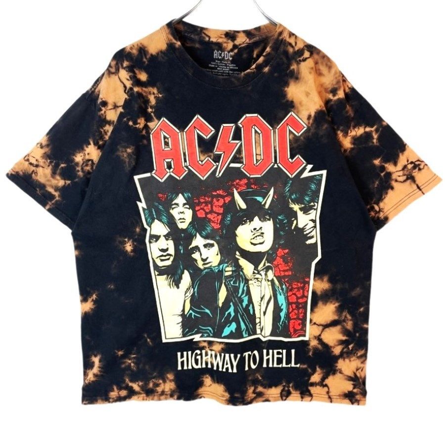 エーシーディーシーAC/DCバンドTシャツバンTアーティストTロックTタイダイ染めブリーチ黒ブラック茶色ブラウン赤レッドvintageヴィンテージ41218