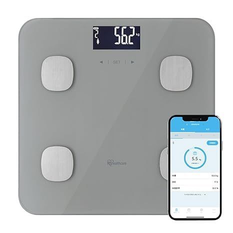【アプリ連動】 アイリスオーヤマ 体重計 体組成計 健康家電 健康 ヘルスケア 体調管理 スマホ連動 IBCM-B212-H グレー