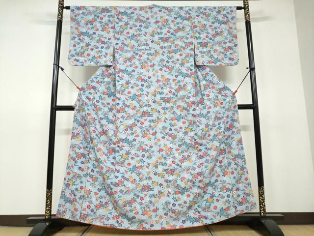 平和屋着物○上質な小紋 型染め 扇面花鳥文 正絹 逸品 DAAV4945ud