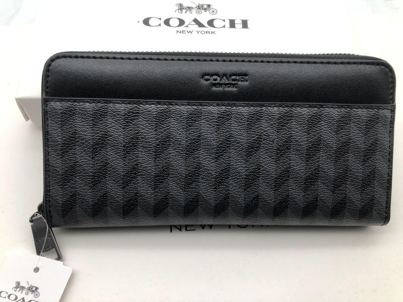 コーチ 財布 COACH 長財布 ブラック シグネチャー アコーディオン 