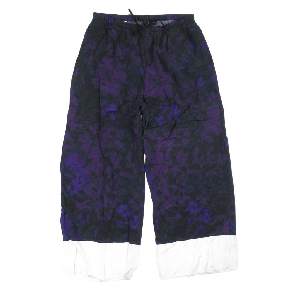 DRIES VAN NOTEN ドリスヴァンノッテン 花柄 ワイド イージーパンツ 裾切替 フローラルパターン トラウザー 36 パープル 紫 レディース 古着