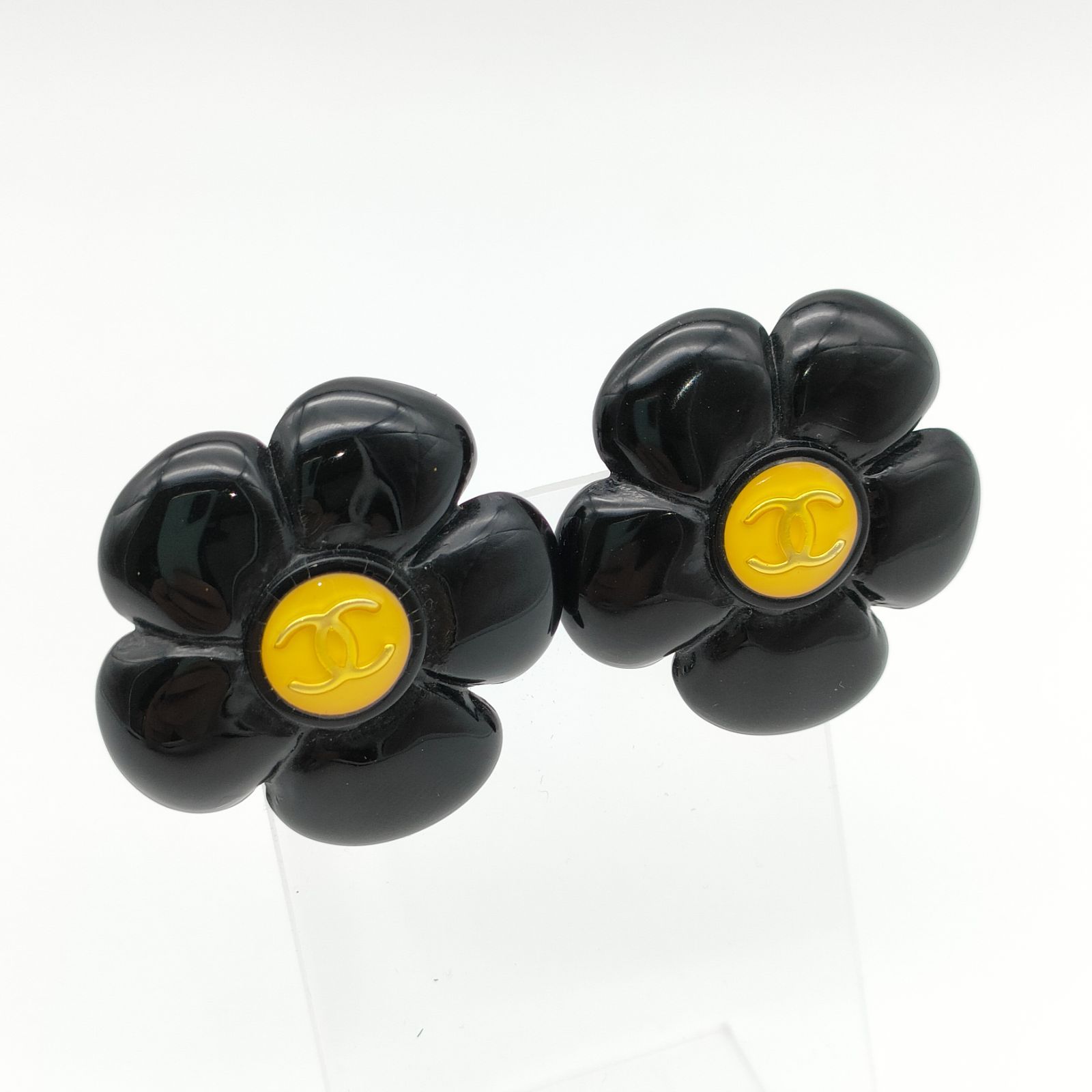 CHANEL シャネル イヤリング 96Ｐ ココマーク カメリア ヴィンテージ ピアス フラワーブラック アクセサリー 小物 イヤリング プラスチック レディース S1139