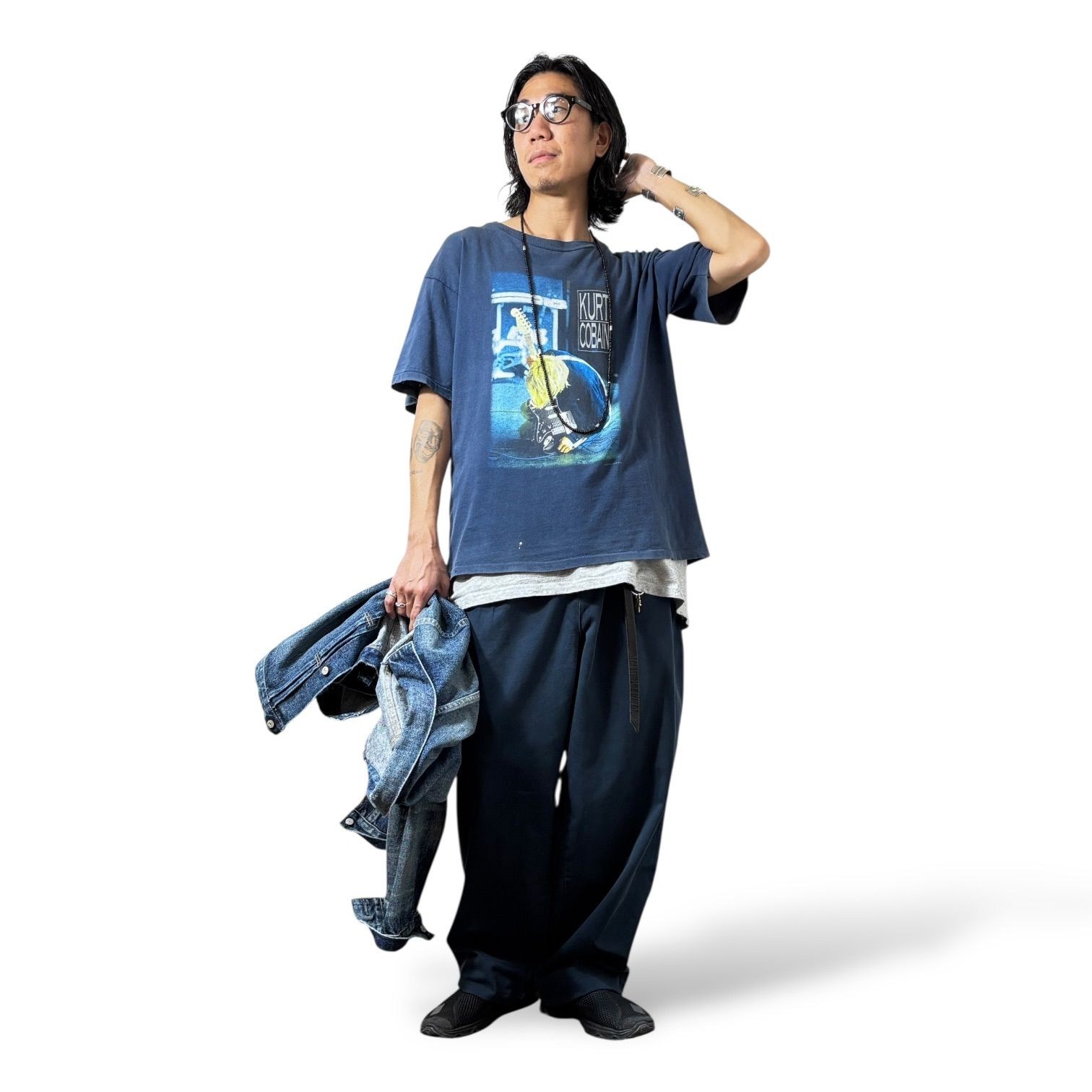 古着 00s カートコバーン ニルバーナ 追悼 Tシャツ ネイビー L 当時物 