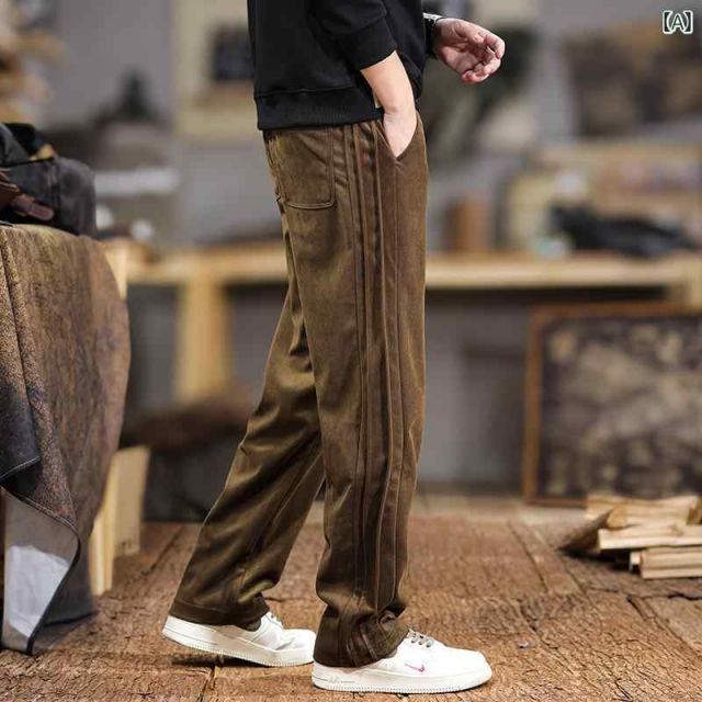 [4XL]秋冬 コーデ メンズ  服 シンプル ファッション オシャレ 大人 かっこいい 大きいサイズ ストリート 紳士服 ハイエンド シェニール カジュアル パンツ ストレート ワイド レッグ