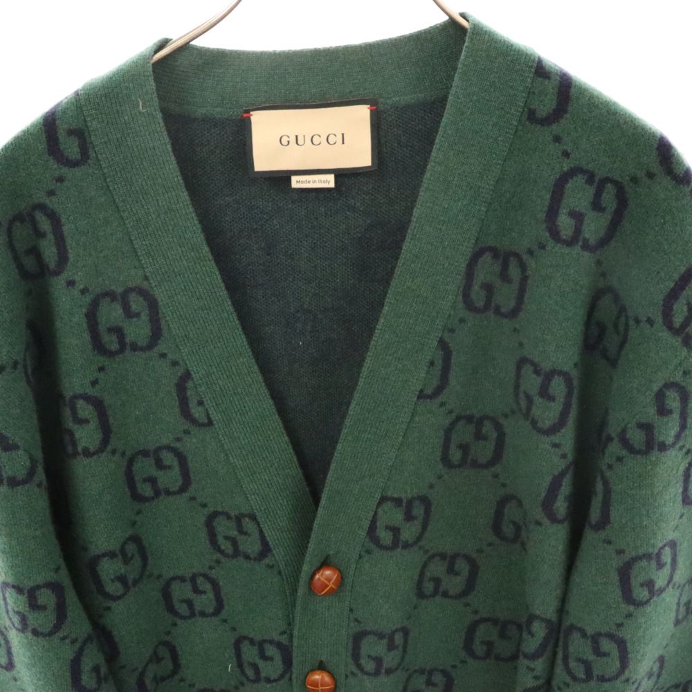 GUCCI (グッチ) GG柄 ウールニット カーディガン グリーン