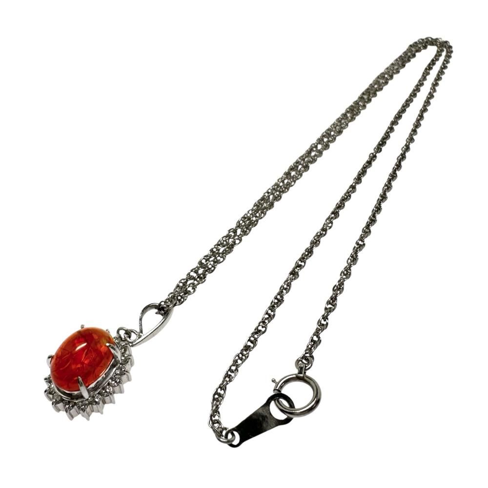 ファイアオパール 1.48ct ダイヤモンド 計0.25ct ネックレス Pt850  