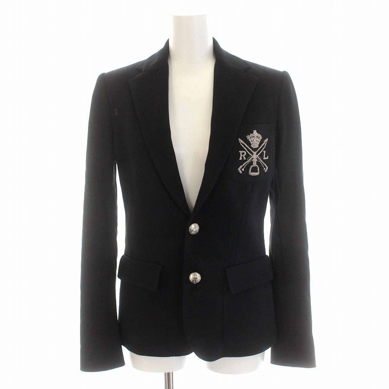 ポロラルフローレン エンブレム 2Bテーラードジャケット ブラック サイズ2 ラルフローレン RALPH LAUREN テーラードジャケット ブレザー 2B ロゴ