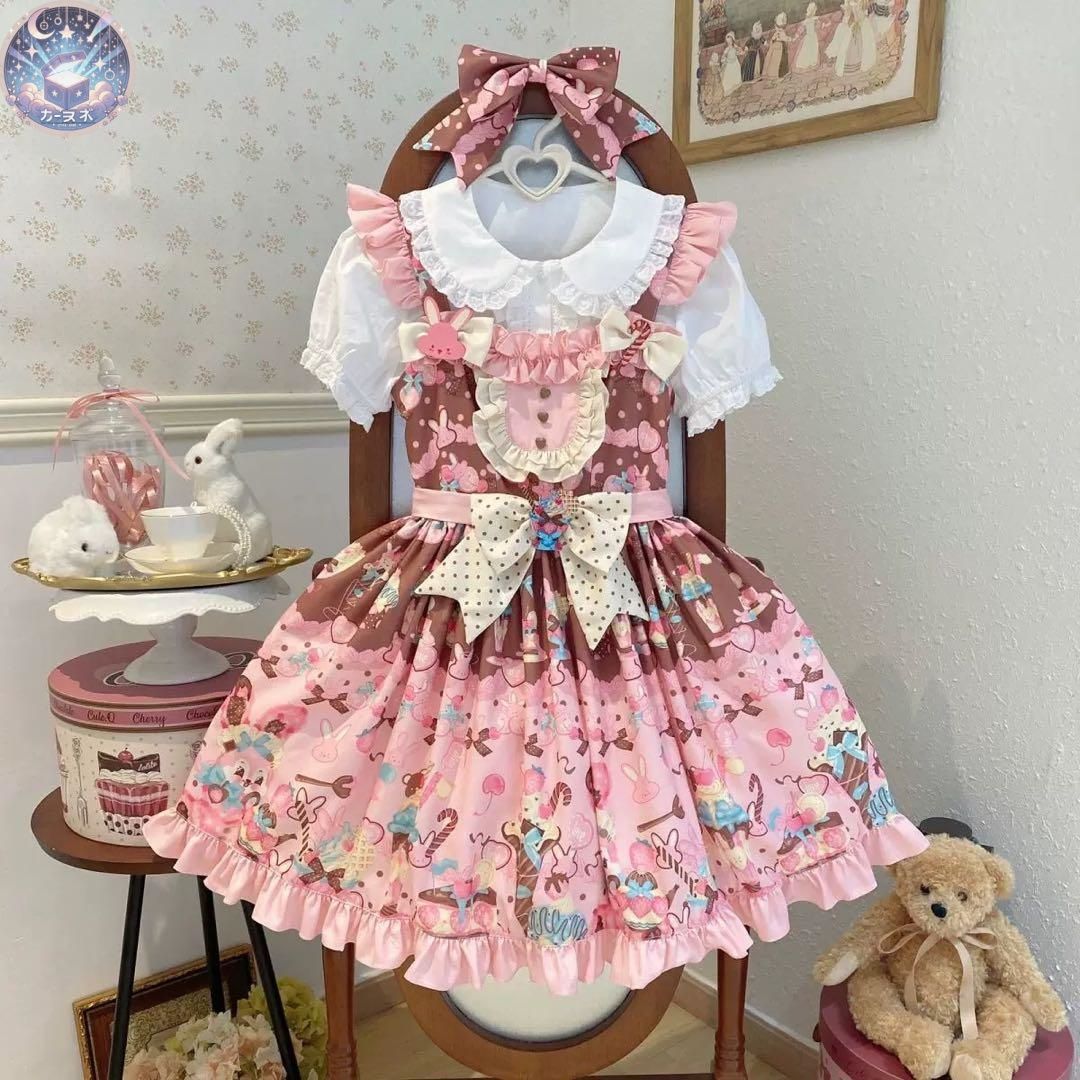 スイーツ柄ロリータジャンパースカート 女子会やお茶会にぴったり