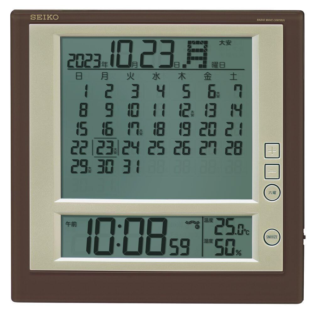 茶メタリック_2023年モデル セイコークロック(Seiko Clock) 掛け時計 置き時計 目覚まし時計 掛置兼用 マンスリーカレンダー機能 六曜表示 デジタル 電波 茶メタリック 170×170×25mm SQ422B