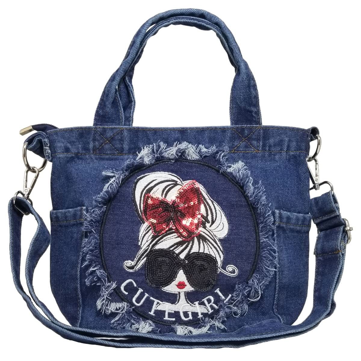 【迅速発送】DIVA Rose ショルダーバッグ レディース ミニ 2way バッグ 小さめ 斜めがけ 軽い 軽量 ハンドバッグ トートバッグ デニム リボンガール (インディゴブルー)