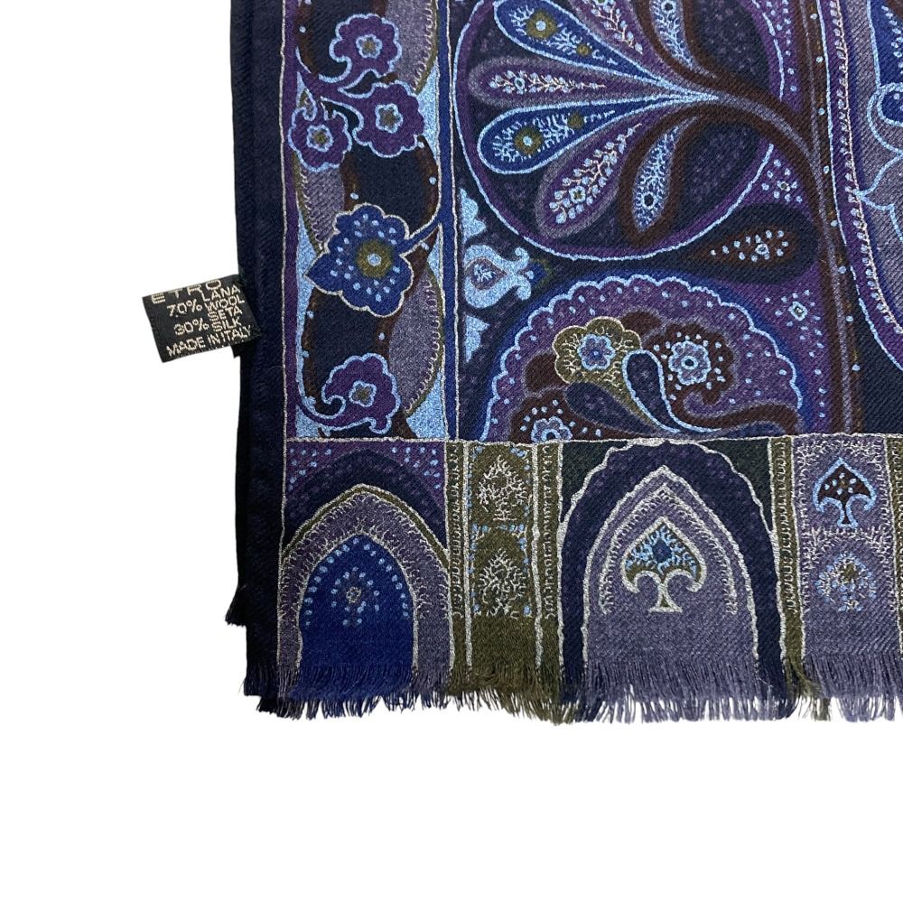 美品 ETRO エトロ ペイズリー柄 ウールシルク 大判 ストール