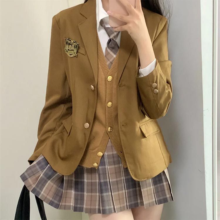 高校制服 女子高生 スリムフィット 5点セット ネクタイ ベスト 制服セット チェック柄 スクール シャツ ブレザー 制服 学生服 スクールブレザー 入学 学生制服 コスプレ衣装 卒業式スー tomin 596185