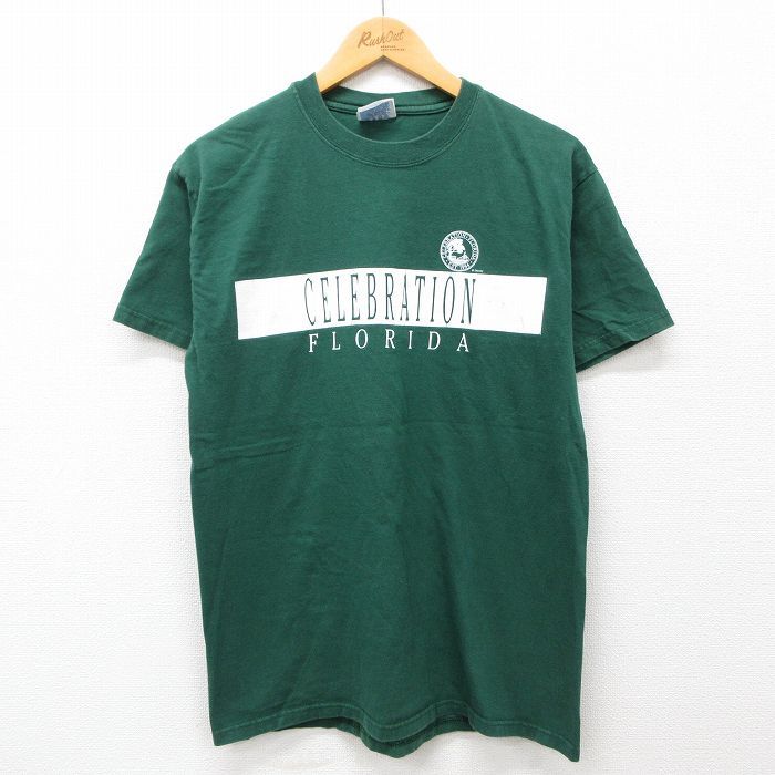 M/古着 ヘインズ 半袖 ビンテージ Tシャツ メンズ 90s ディズニー フロリダ コットン クルーネック 緑 グリーン 24jul11 中古