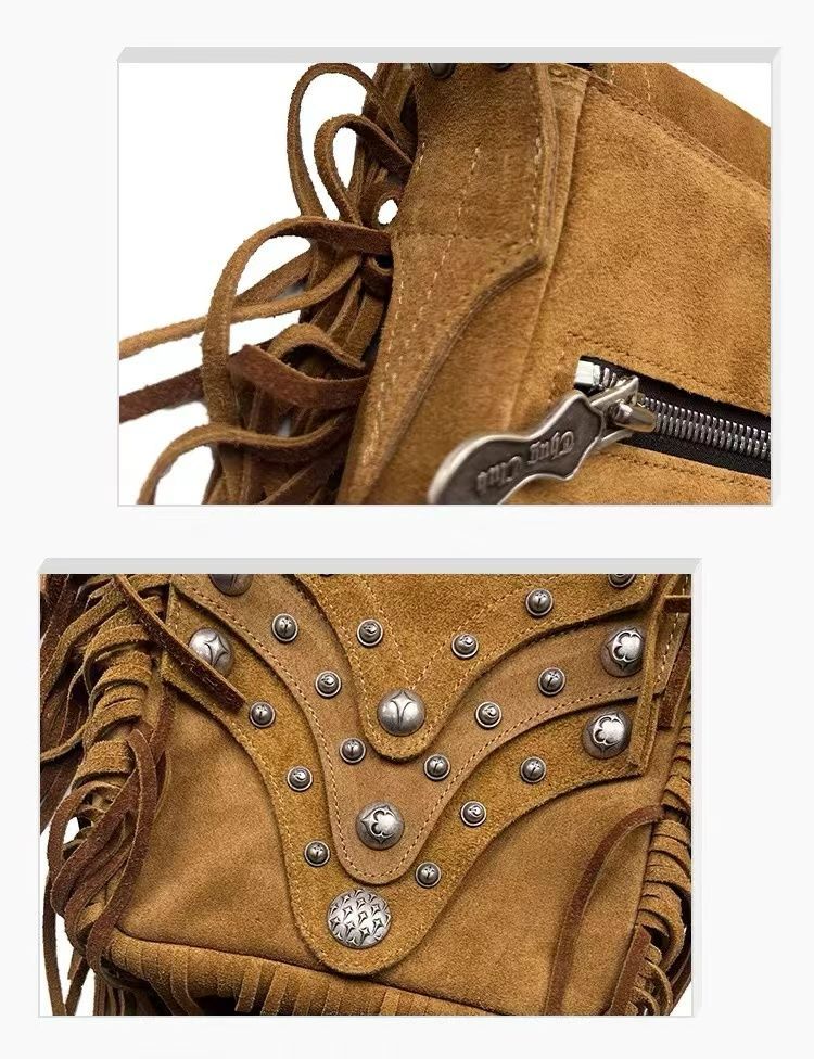 Thug Club 24SS タッセルリベット クロスボディバッグ 本牛革 男女兼用  