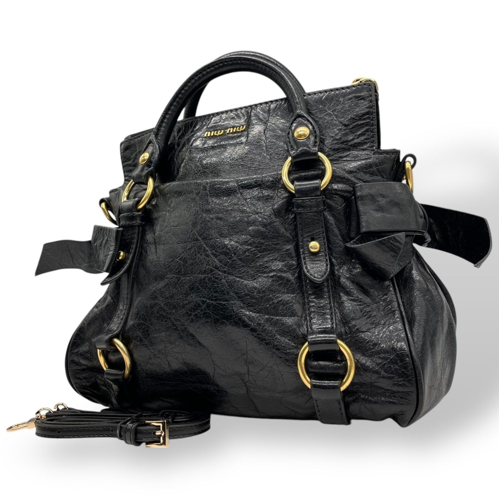 ◆ 美品 ◆ miumiu ミュウミュウ レザー ヴィッテロリュクス バッグ 黒 MIUMIU】ミュウミュウ『ヴィッテロダイノ ソフトレザー 2WAY