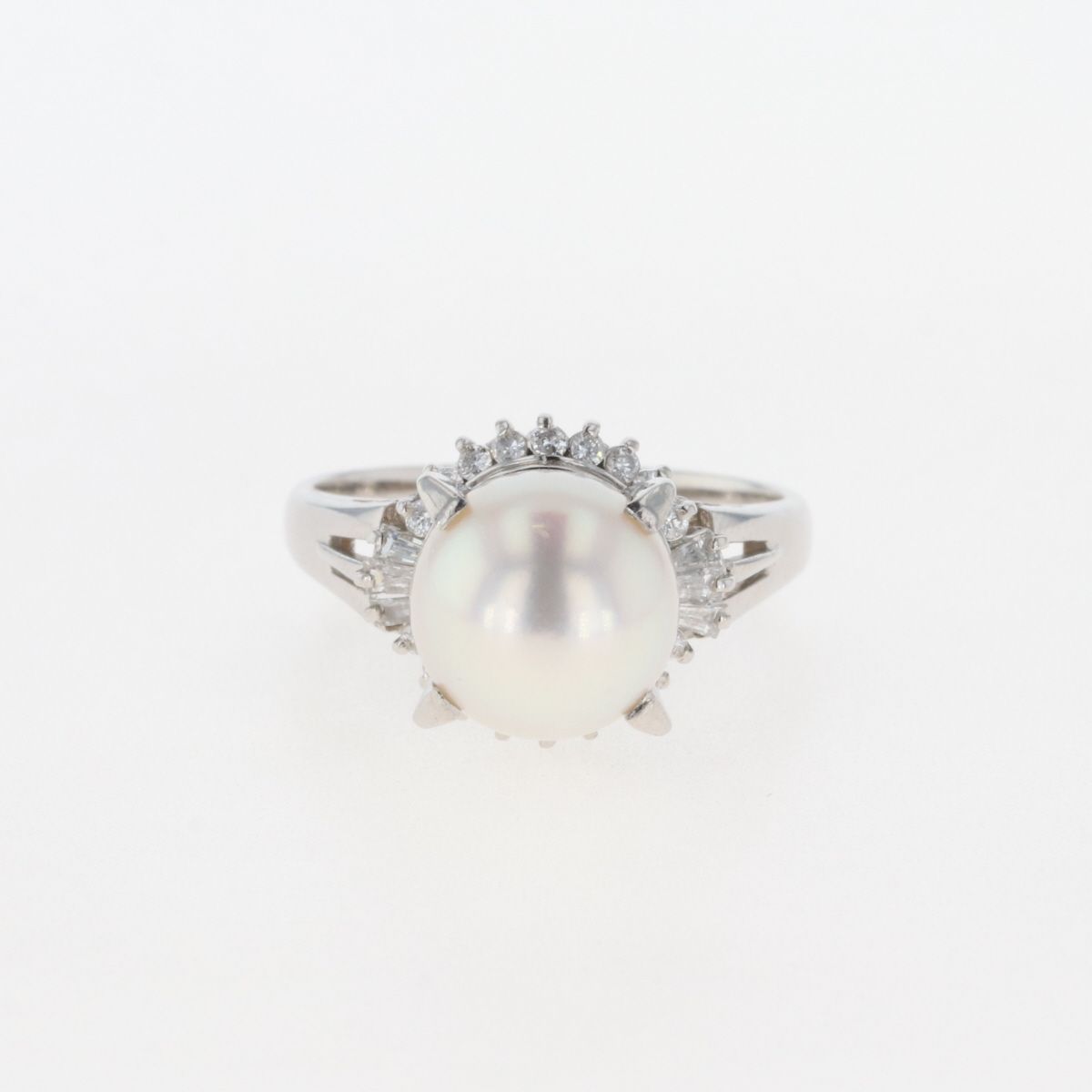 パール デザインリング プラチナ メレダイヤ 指輪 真珠 リング 15号 