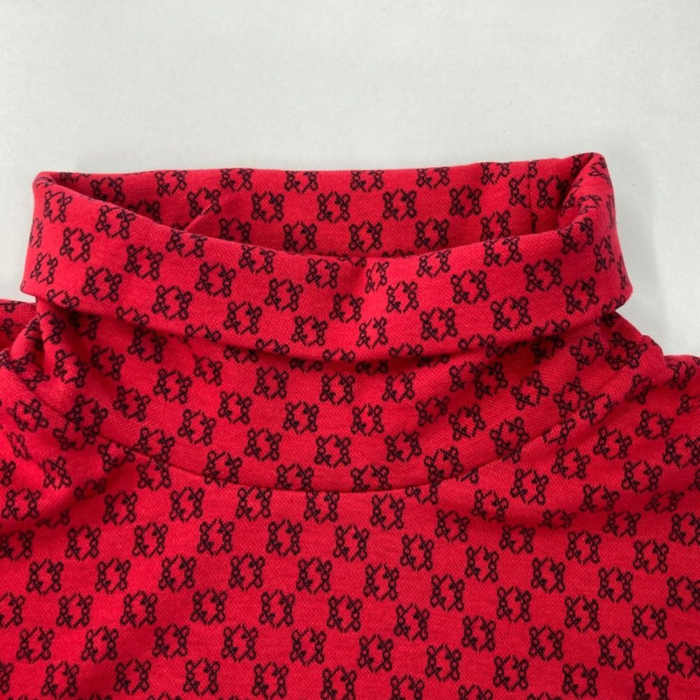 サイズ：LL AND PER SE アンパスィ  タートルネック 長袖Tシャツ 総柄 レッド系 [240101495705] ゴルフウェア メンズ ストスト ゴルフ サイズ：LL AND PER SE アンパスィ タートルネック 長袖Tシャツ