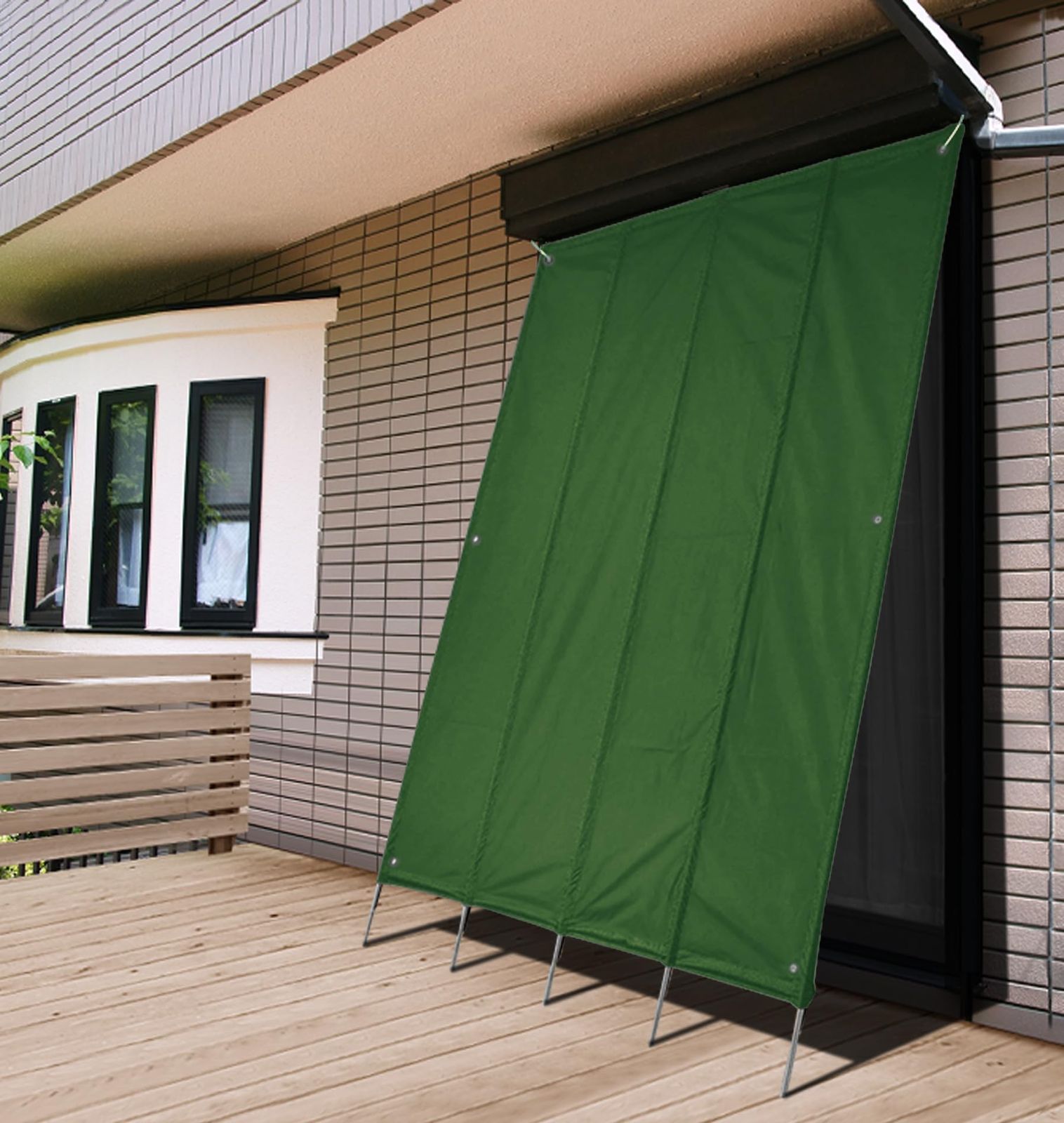 FIELDOOR 完全遮光 日よけ シェード サンシェード 日除け 簡単 設置 取付 立て掛け UVカット 遮熱 撥水 屋外 ベランダ オーニング スクリーン 目隠し 省エネ 節電 たてす よしず シート 2.4m×1.8m グリーン