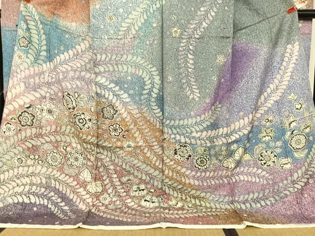 平和屋着物○豪華振袖 辻が花 暈し染め 丹後縮緬 上代48万円 仮絵羽  