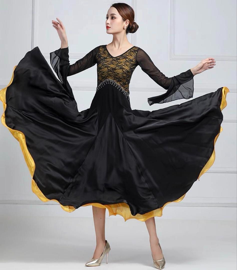 黒×黄色ツートンカラーワンピース✦スタンダード練習着✨ダンスパーティーにも！ 2025年新作 黒×黄色ツートンカラーワンピーススタンダード練習着ダンス