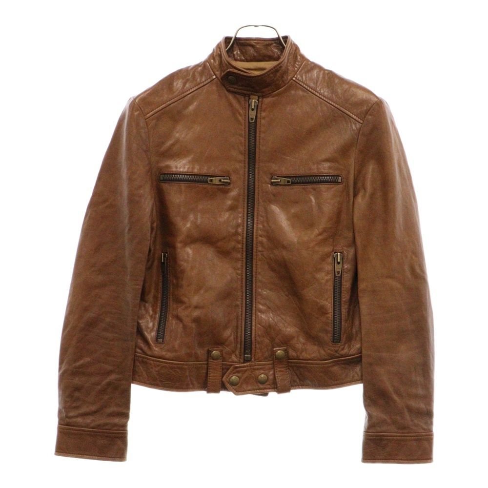 CELINE (セリーヌ) 24AW Racer Blouson Jacket In Wax-Effect Lambskin レーサー ブルゾン ワックスレザー スタンドカラー ライダースジャケット レディース 2EH58602V.19BR