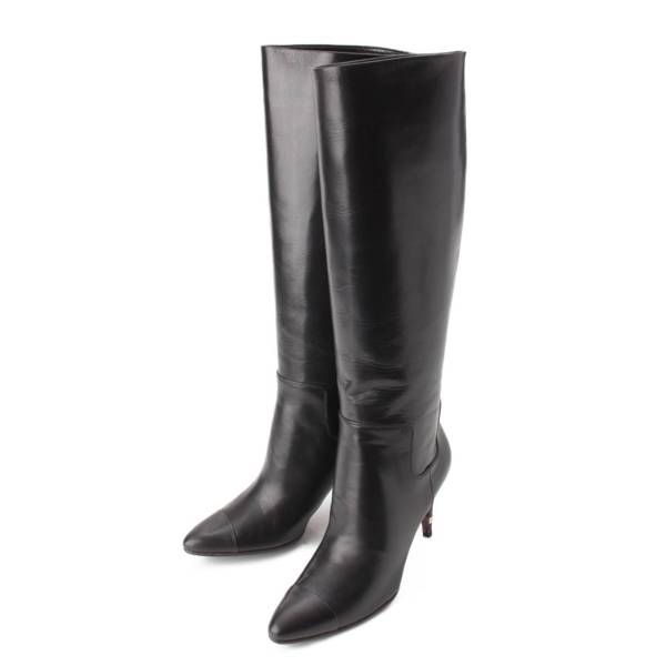 シャネル 07A レザー ロングブーツ ロゴ G25666 ブラック 37