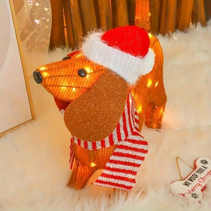 置物 オブジェ 犬 ダックスフント クリスマス デコレーション ライト